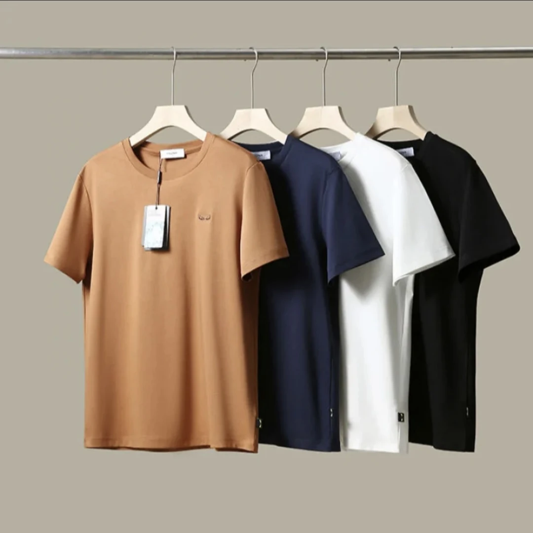 80支双丝光液氨匹马棉T恤男士夏季怪兽刺绣圆领休闲短袖AJ-2323