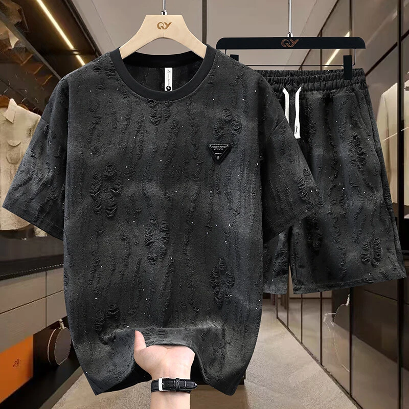 夏季时尚休闲潮流大码透气男士短裤 夏季新款轻奢外穿高档短袖青