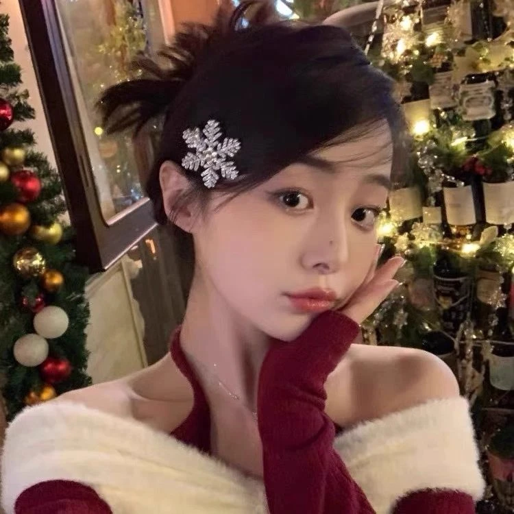 秋冬闪钻雪花发夹少女侧边前额刘海夹小夹子头饰发卡鸭嘴夹发饰