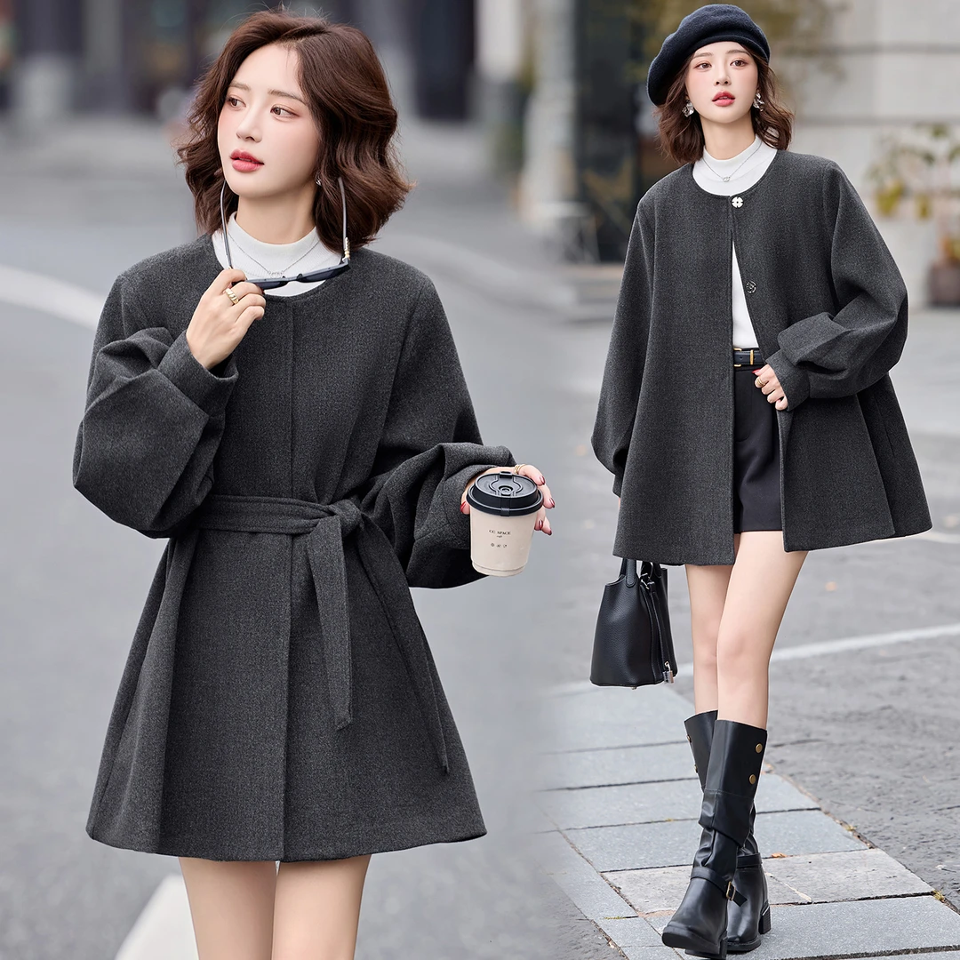 高级感毛呢外套女中长款2025秋冬新款韩系收腰爆款小个子呢子大衣