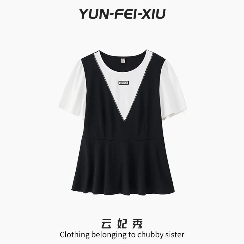 云妃秀大码女装T恤休闲气质上衣显瘦胖妹妹减龄夏季洋气5815