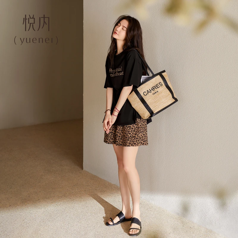 悦内睡衣女夏季夏天莫代尔短袖短裤家居服休闲圆领套头可外穿豹纹