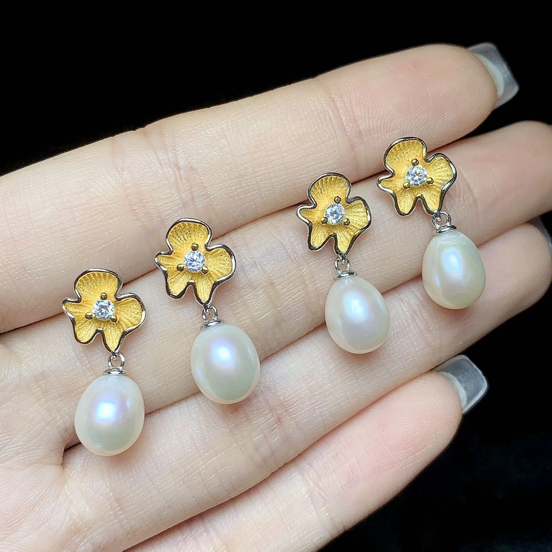 【云上叙】16 V1699-S925银镶嵌珍珠耳坠-多样性发一件-8x7mm（东哥）