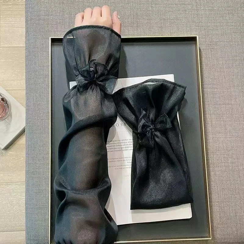 蝴蝶结冰丝防晒袖套女夏季手袖防紫外线手套宽松款喇叭袖超仙冰袖