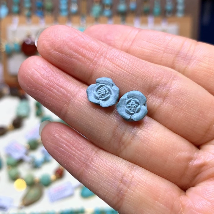 ****g绿松石18K金镶嵌耳钉