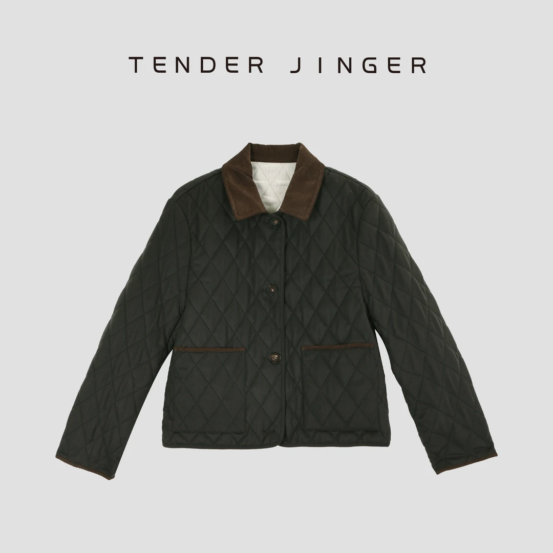 Tender Jinger【黑标】复古简约菱格绗缝翻领夹克外套T54YUY41430