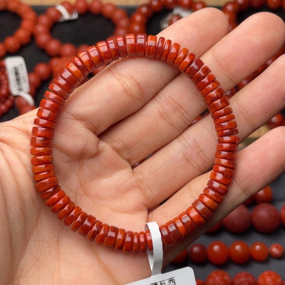 南红玛瑙未镶嵌手串H7.3mm顶品收藏满肉妖孽牛血火焰直切药片手串