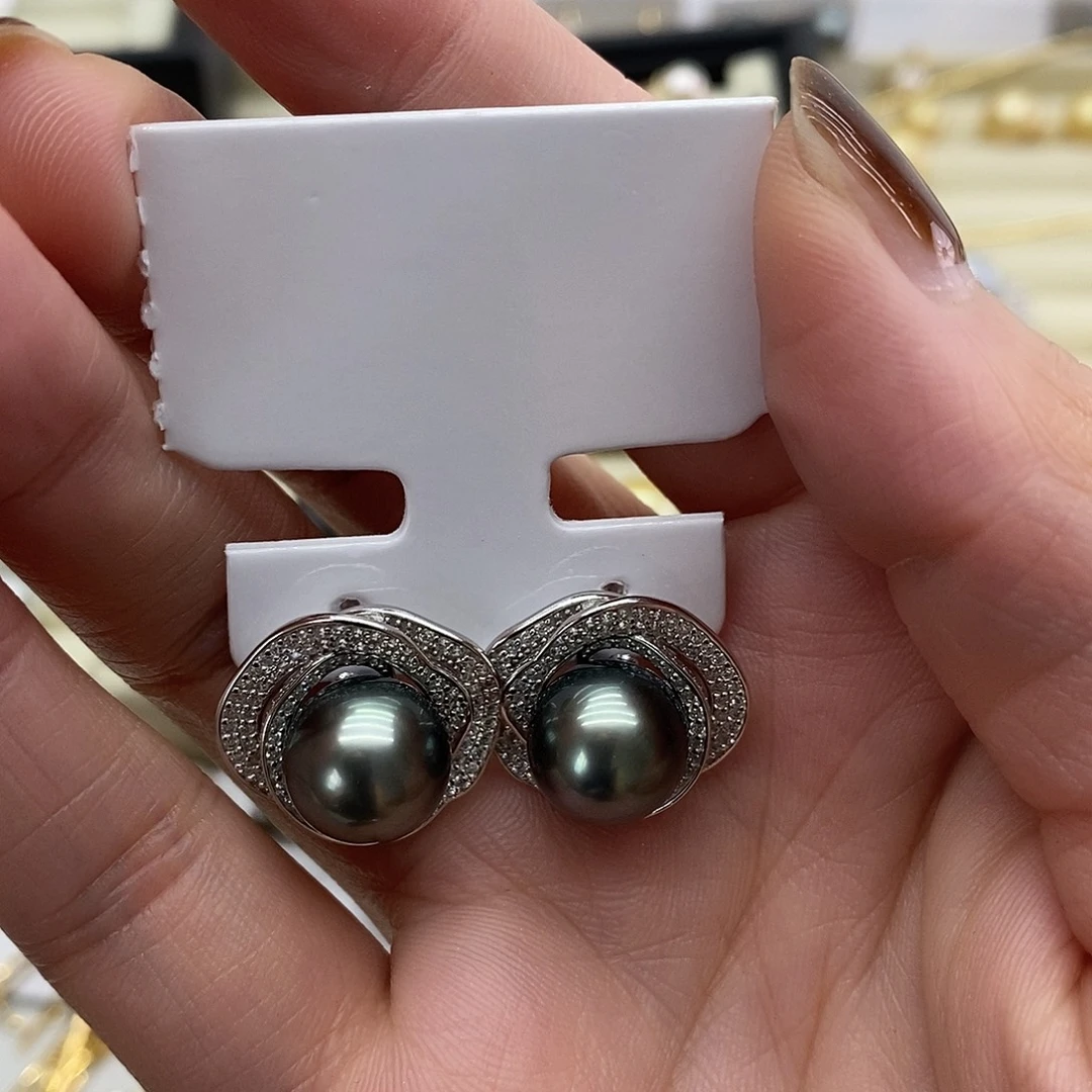 银S925镶嵌耳饰海水珍珠