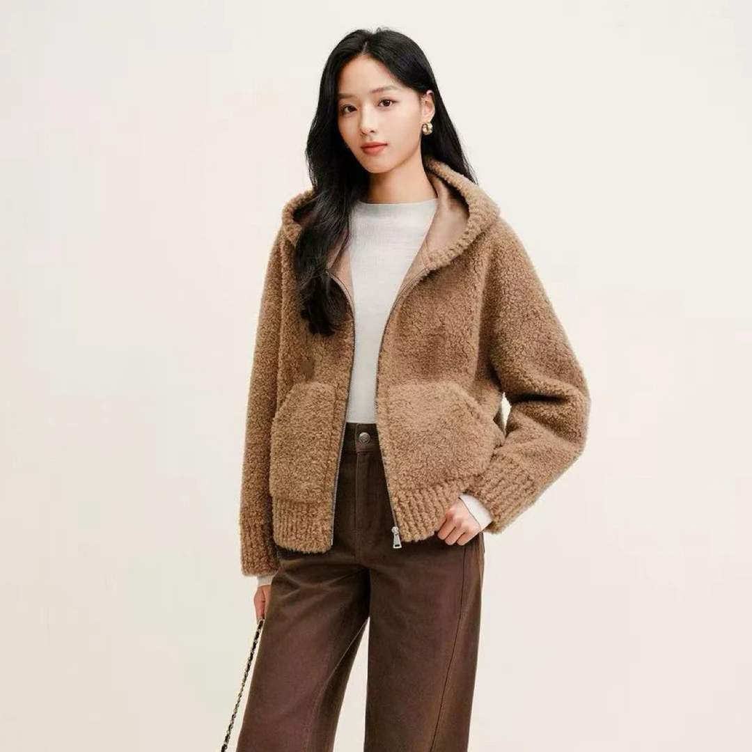 美拉德100%羊毛颗粒绒女2025冬季新款毛衣开衫6481