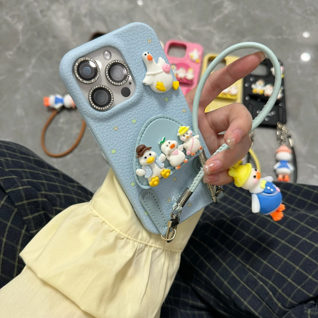 卡通爱心支架适用苹果16Promax手机壳15华为荣耀OPPO斜挎挂绳