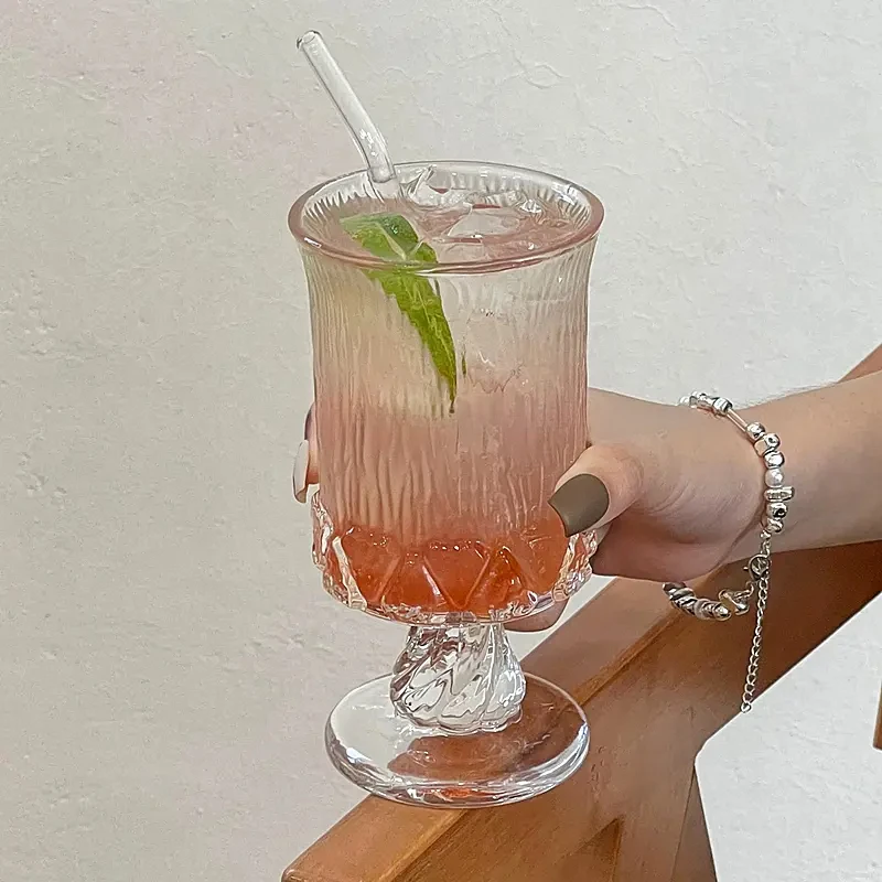 法式宫廷风高脚杯小众设计红酒玻璃杯浮雕果酒杯威士忌酒杯果汁xx