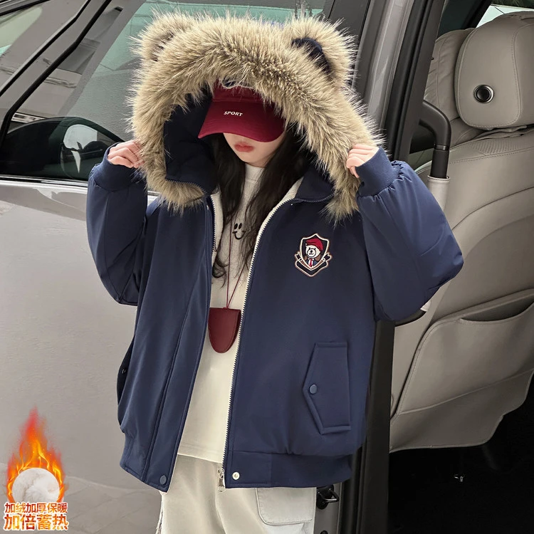 女童加厚派克服冬款2025新款女中大童毛领冬季外套儿童保暖冬装潮