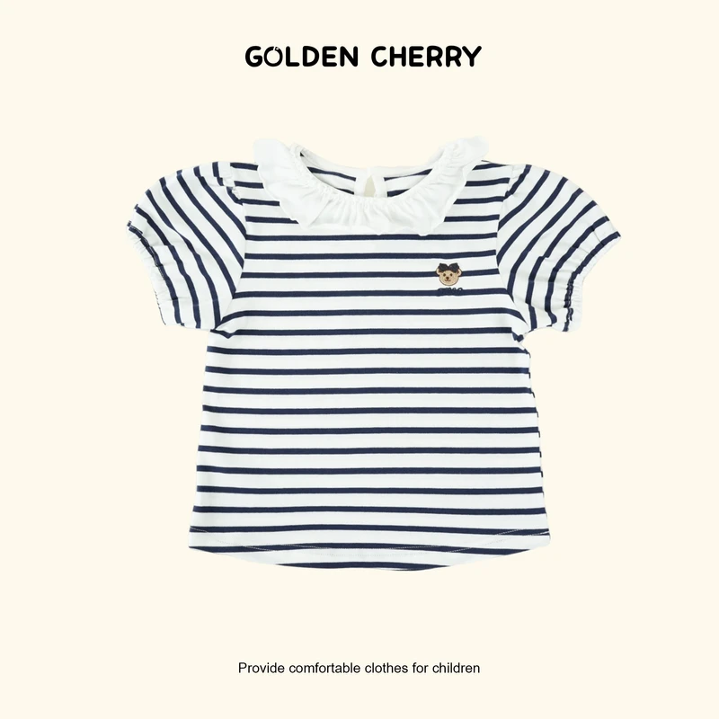【金樱桃Golden cherry】小童娃娃领条纹小熊休闲T恤283192
