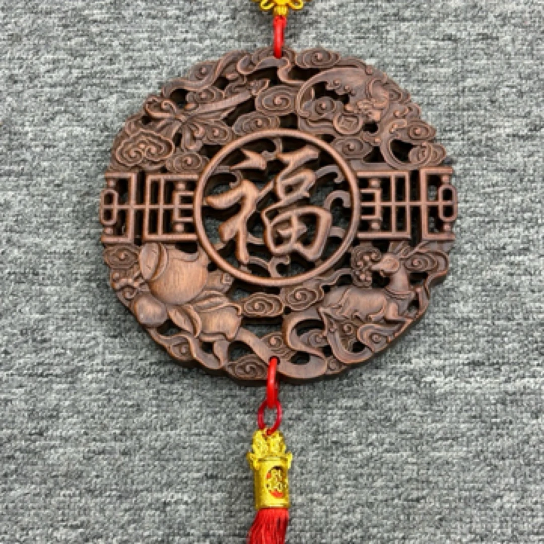 （20cm）东阳木雕20cm福禄寿禧香樟木实木雕刻香樟木挂件
