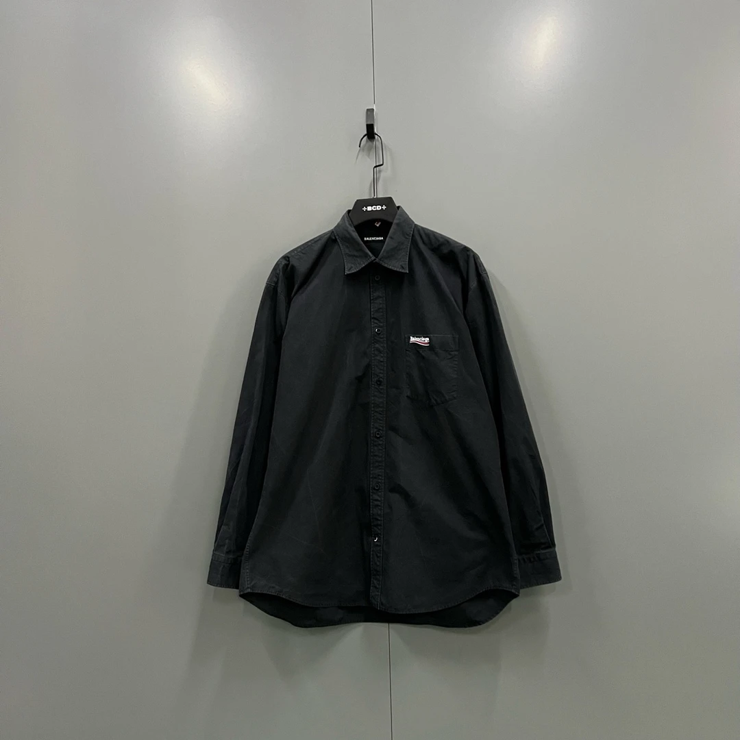 95新 Balenciaga/巴黎世家 黑色刺绣小logo衬衫 39码/95新