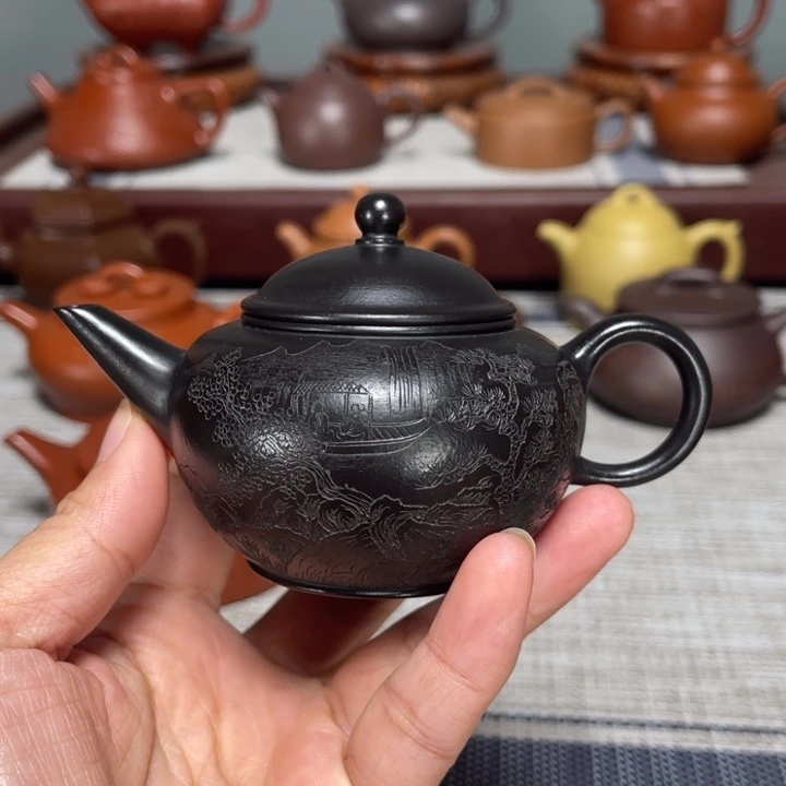 烟***畔紫砂茶壶全手捂灰水平
