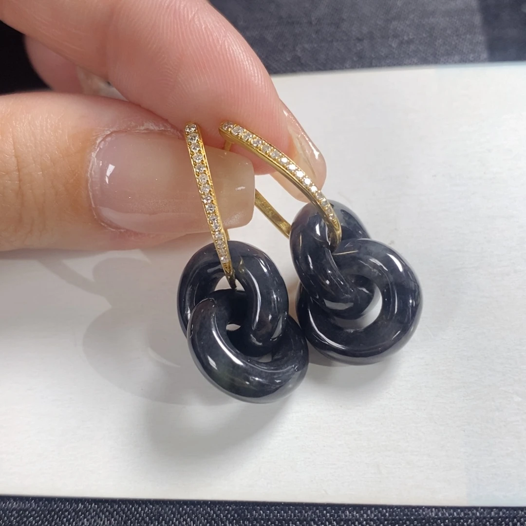 翡翠耳饰18K金镶嵌双环