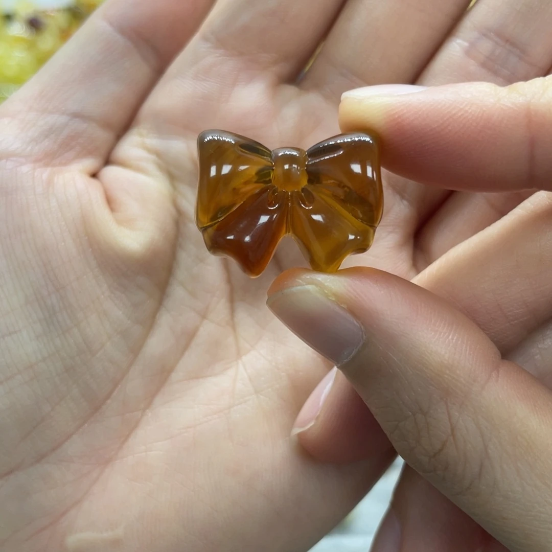琥珀未镶嵌裸石天然琥珀棕珀蝴蝶结