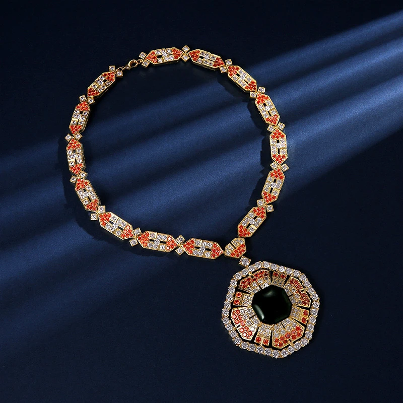 铜合金合成锆石项链 Y12 走秀奢华项链