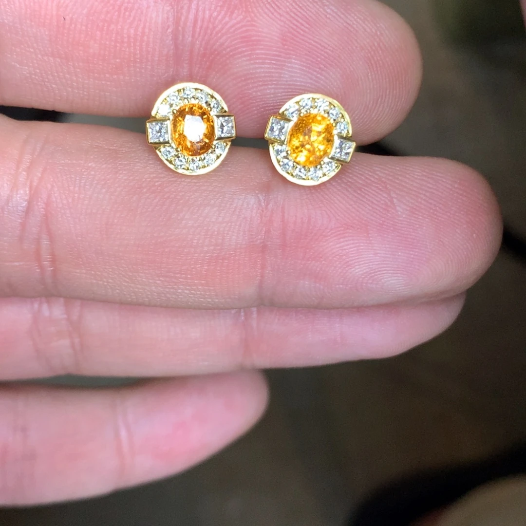 石榴石（芬达石）9K金镶嵌耳饰设计款芬达