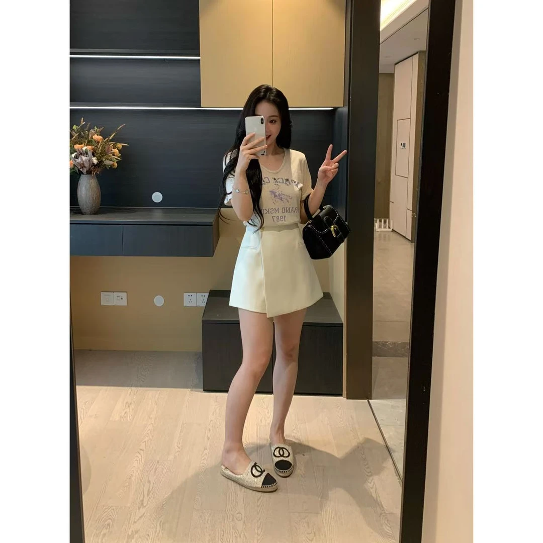 XINYI【海岛贝壳】夏季钉珠印花短袖T恤女显瘦百搭上衣X625Y07083