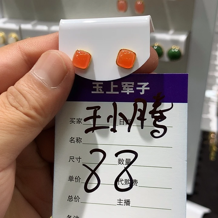 王***腾和田玉银S925镶嵌耳饰