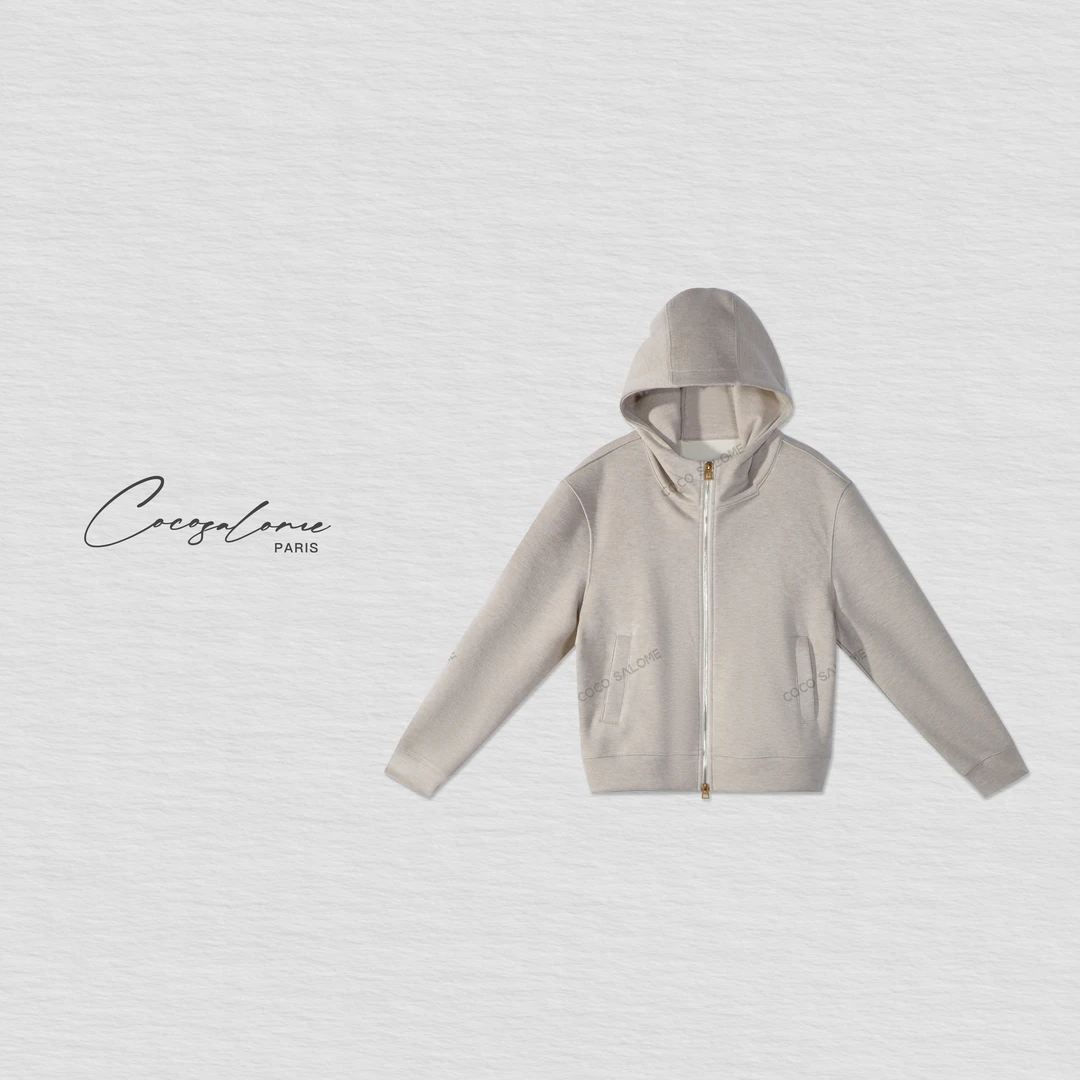 韩彬彬"板栗"秋冬出游季绵羊毛撞色补丁连帽百搭时髦外套2704-4