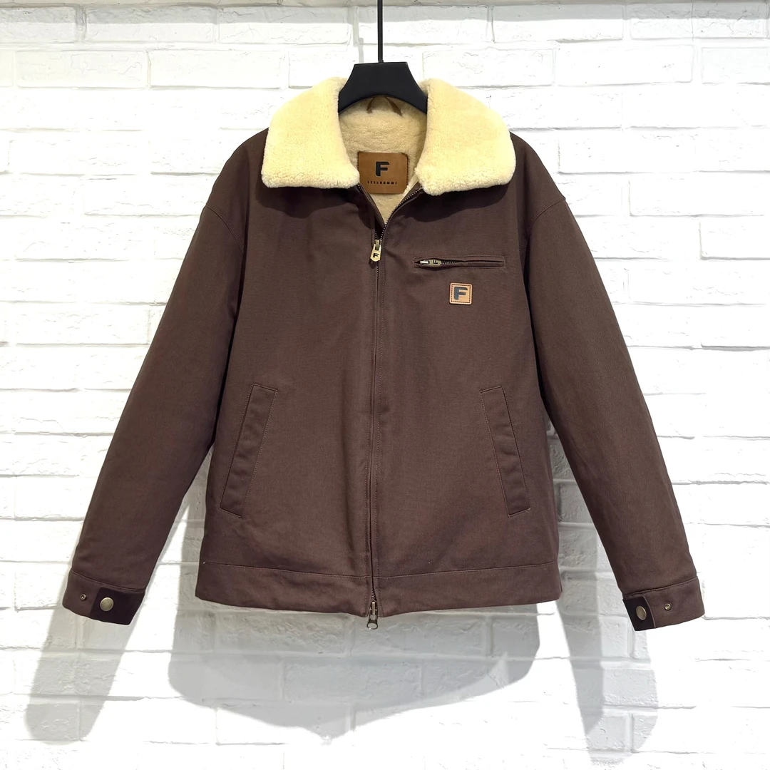 FEEL HOMME 2025 冬季皮毛一体内里咖啡色底特律夹克