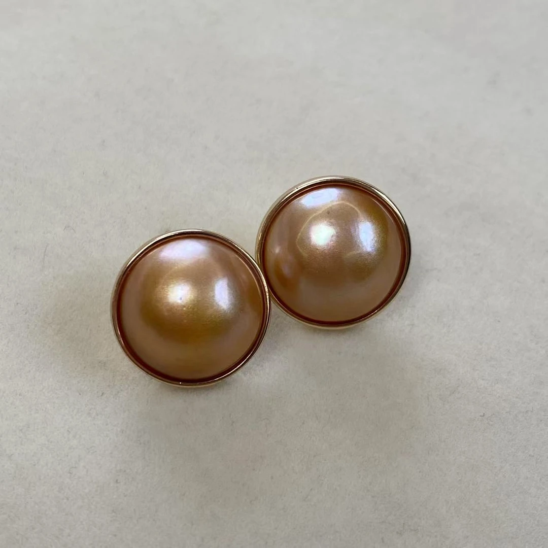 【金马贝】海水马贝珍珠耳钉15-16mm 银925诺米专属