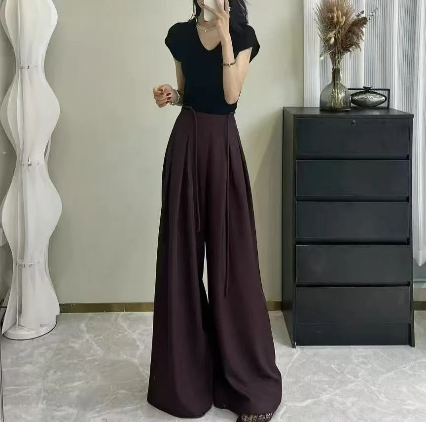 阔腿裤女高腰垂感气质拖地2025秋季新款宽松显瘦休闲西装裤2451#