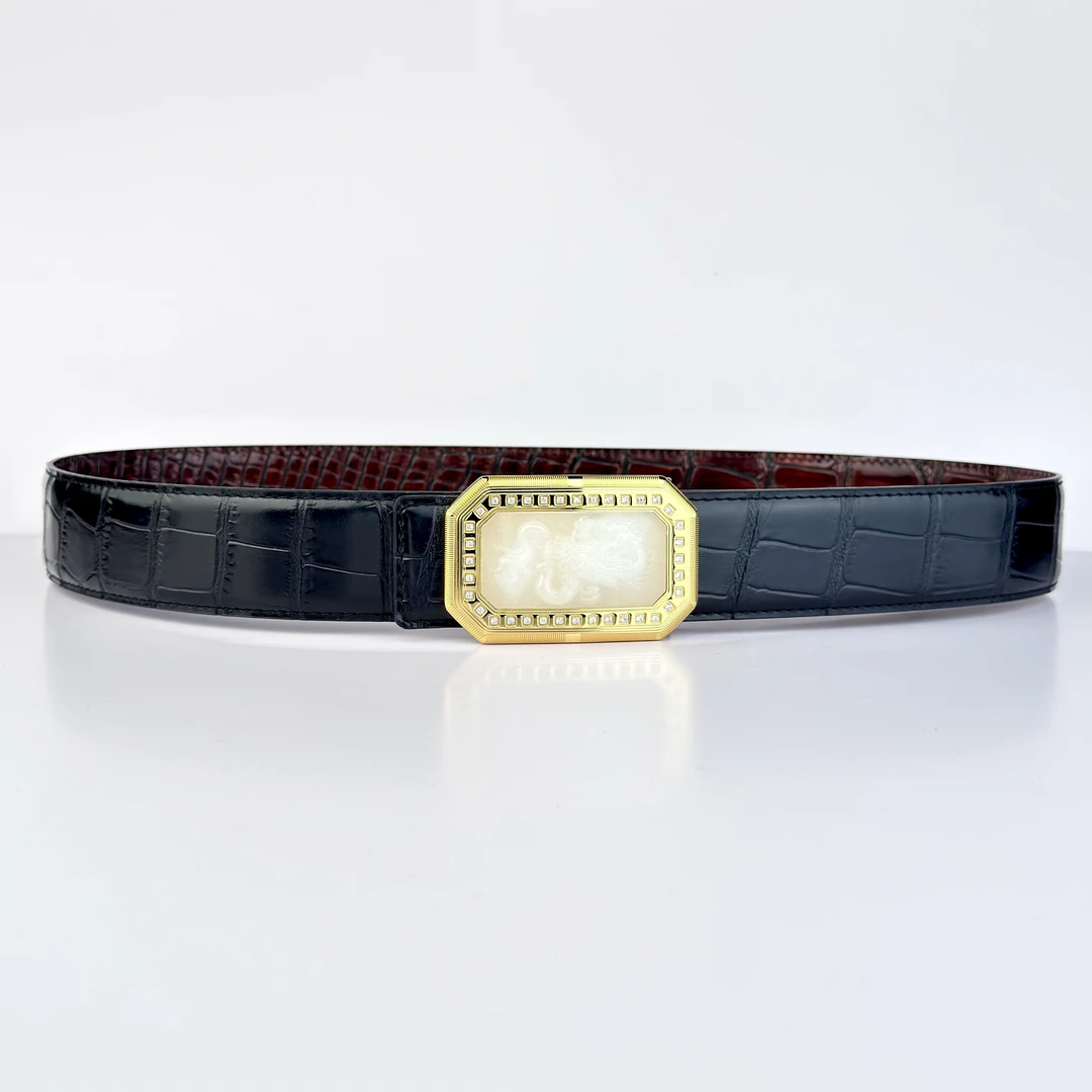 男士3.8宽款式高档镶玉扣 真皮皮带鳄鱼纹牛皮腰带