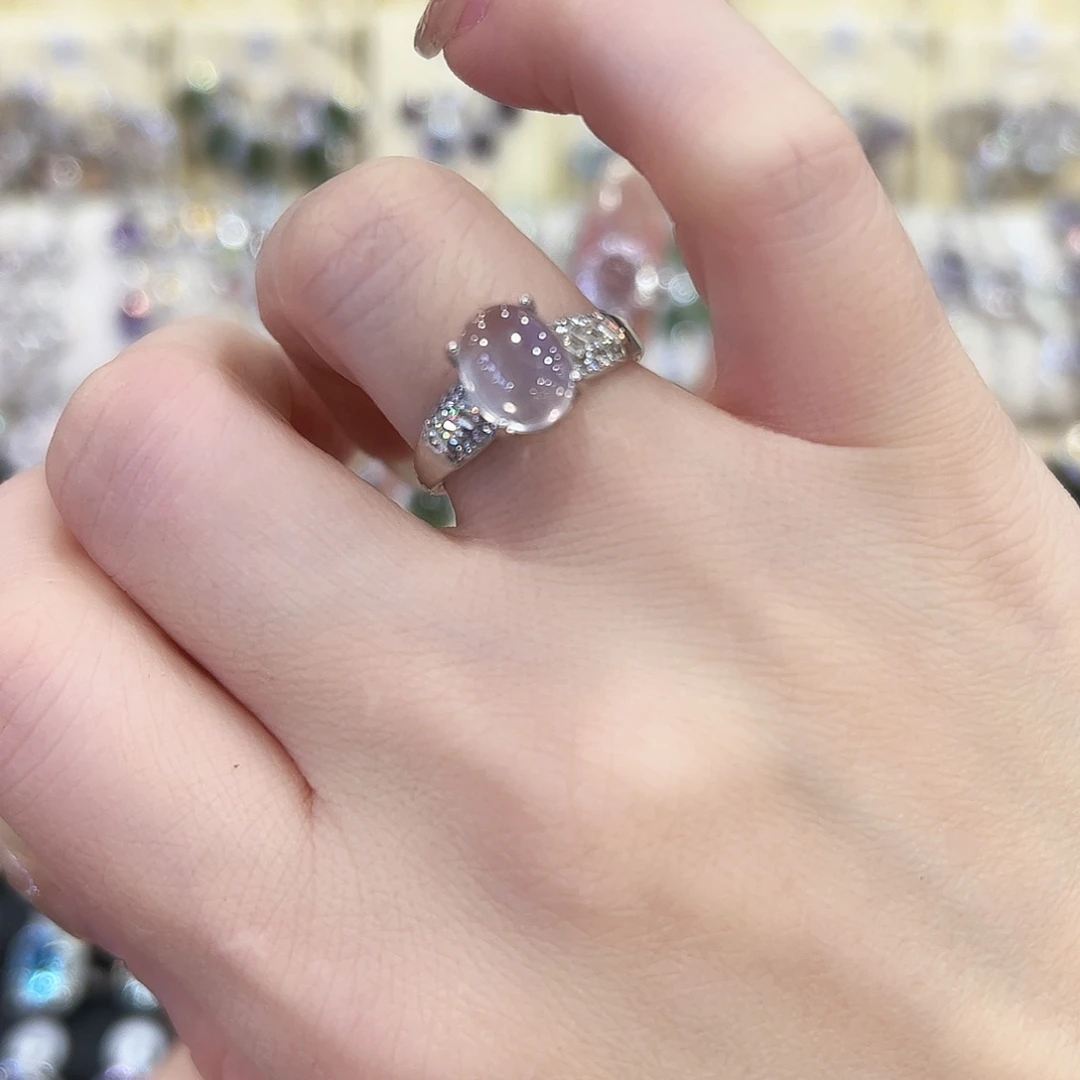 戒指银S925镶嵌烟晶