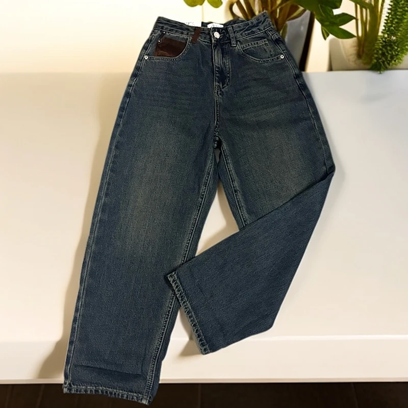 窄版直筒牛仔裤女高腰显瘦阔腿裤小个子九分 5510-5