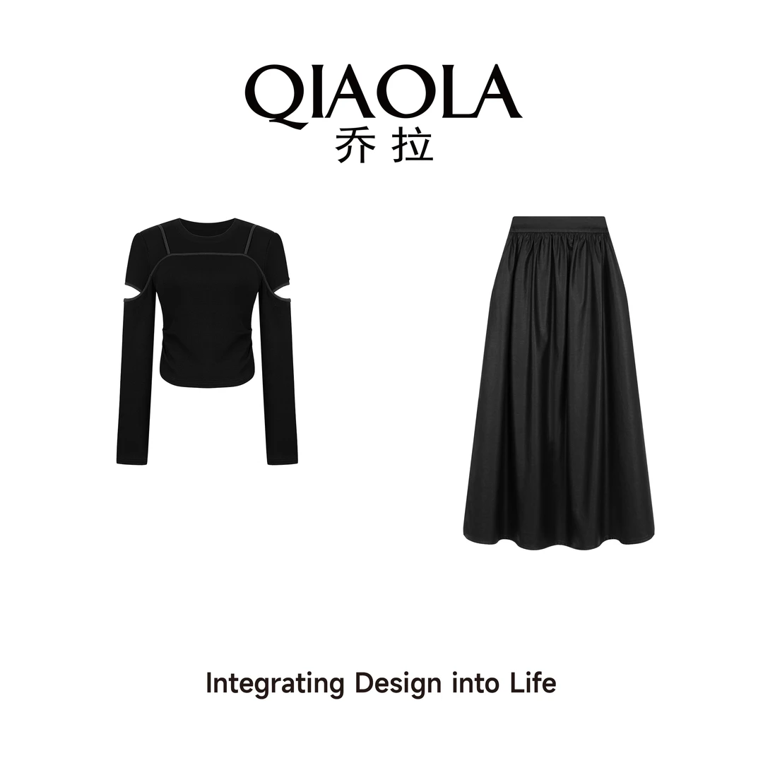 QIAOLA/乔拉【黑骑士】春夏新款针织透气圆领设计时尚百搭套装