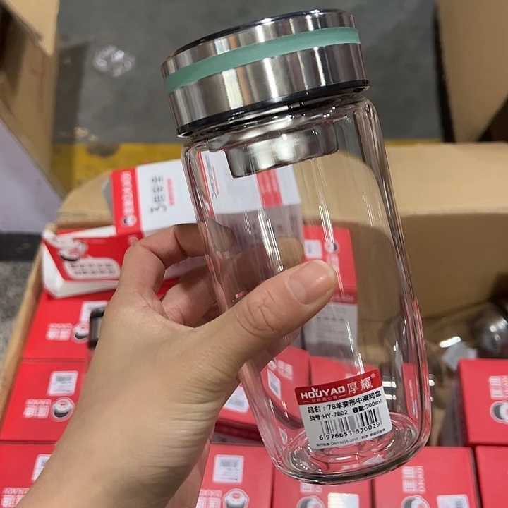 厚耀单层烫手玻璃杯500绿色微瑕