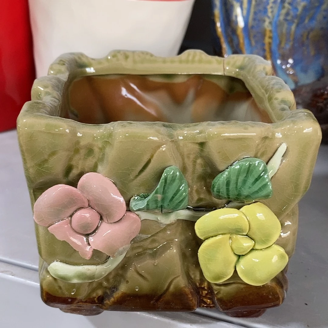 陶摆件陶盆有孔 花朵坏介意勿拍