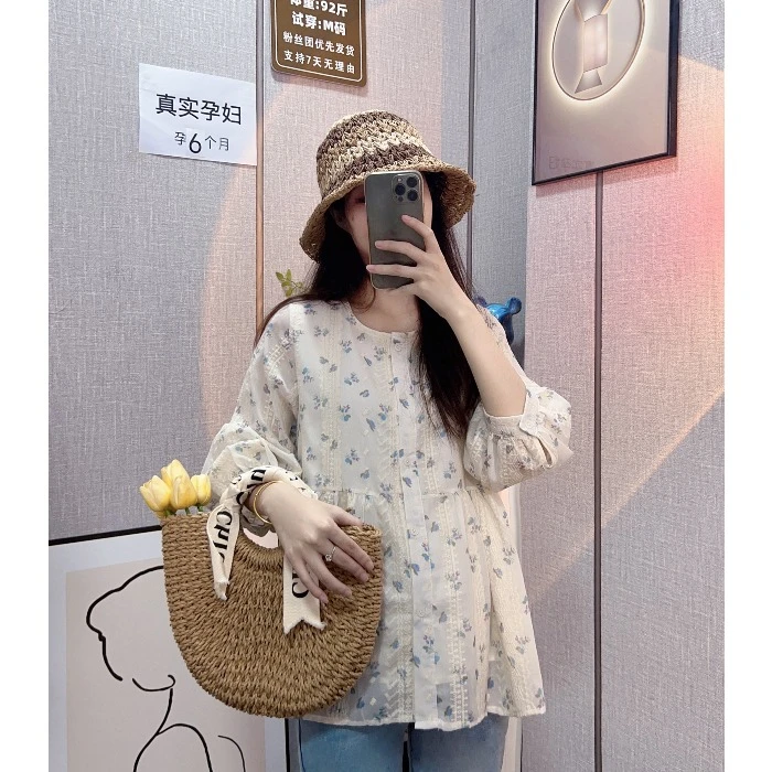 孕妇装春秋款小众设计感甜美碎花衬衫温柔风气质减龄显瘦中袖上衣