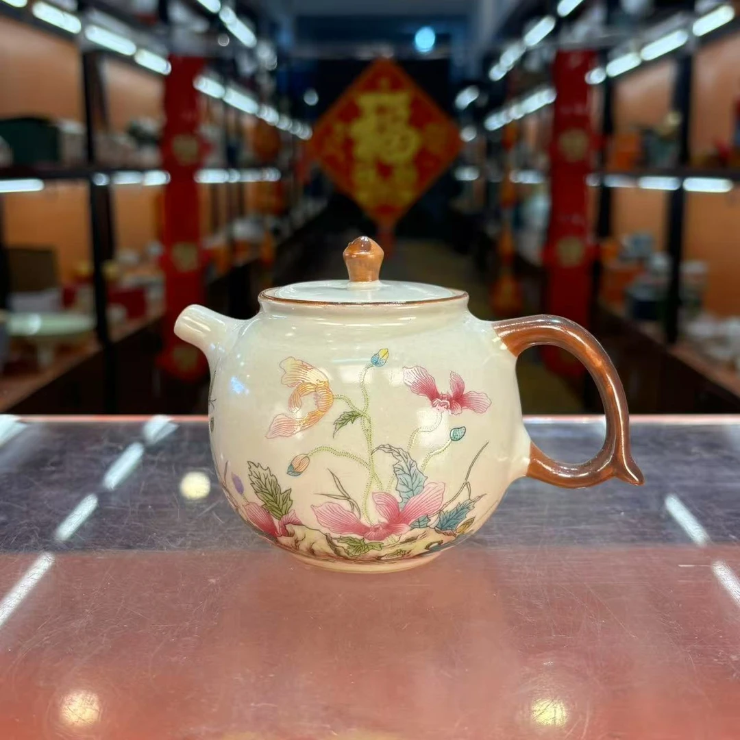 秋香茶具 米黄汝窑虞美人如意壶-4458