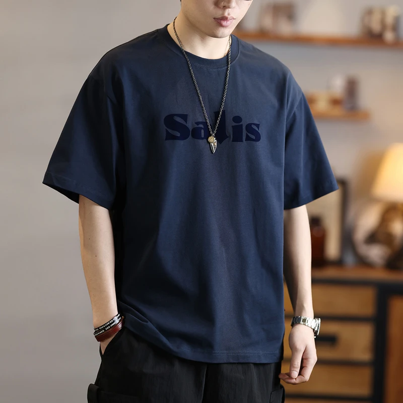 230g重磅纯棉短袖t恤男士潮牌植绒印花半袖体恤夏季宽松圆领上衣