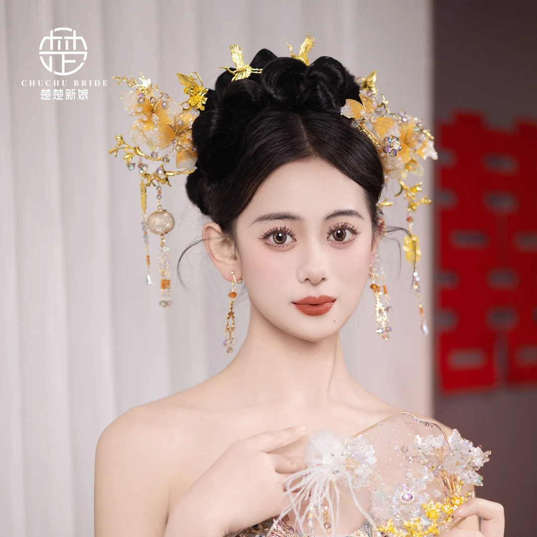 新娘头饰中式金色水晶流苏饰品唯美古风饰品秀禾发饰婚礼跟妆配饰
