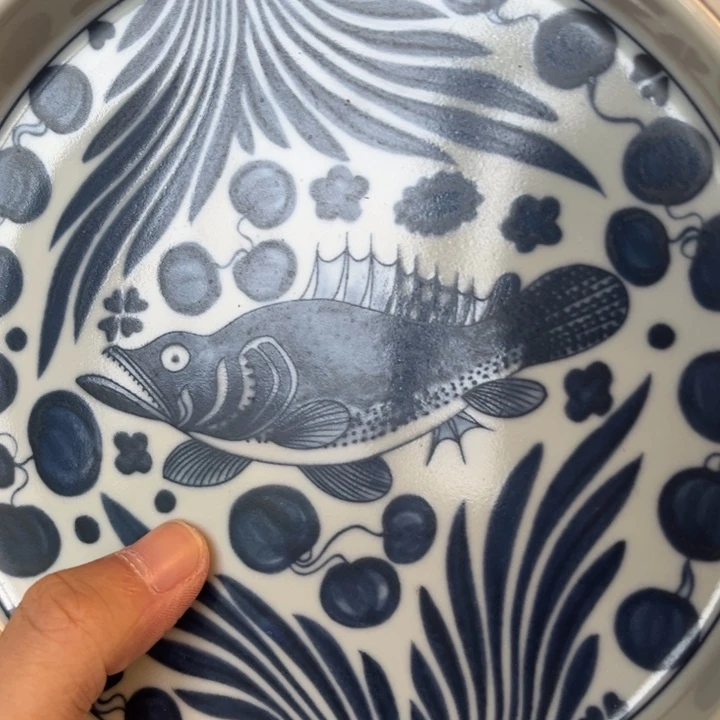 瓷片景德镇青花鱼藻纹大壶承微瑕