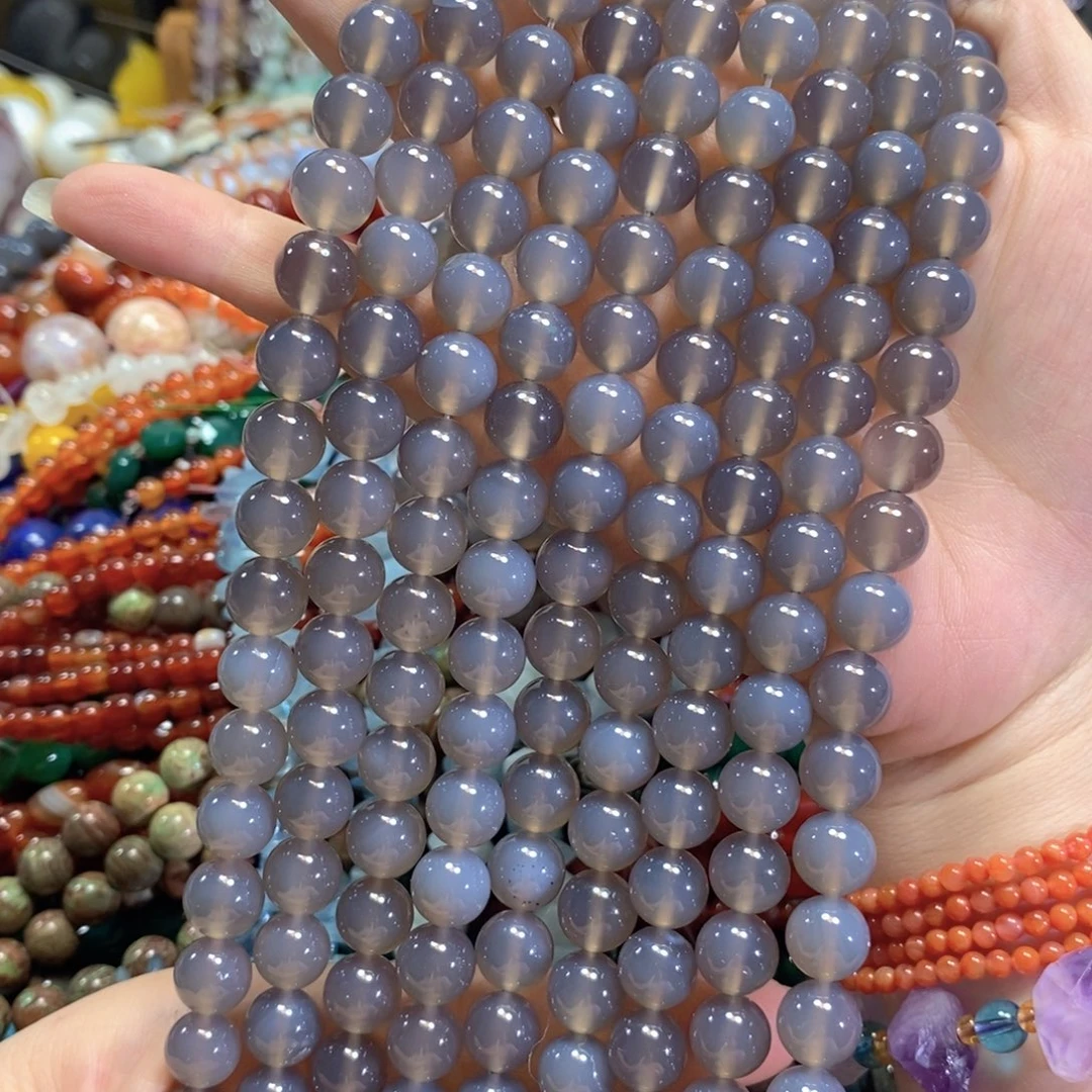 玛瑙/玉髓未镶嵌珠宝半成品灰玛瑙一条卡10mm