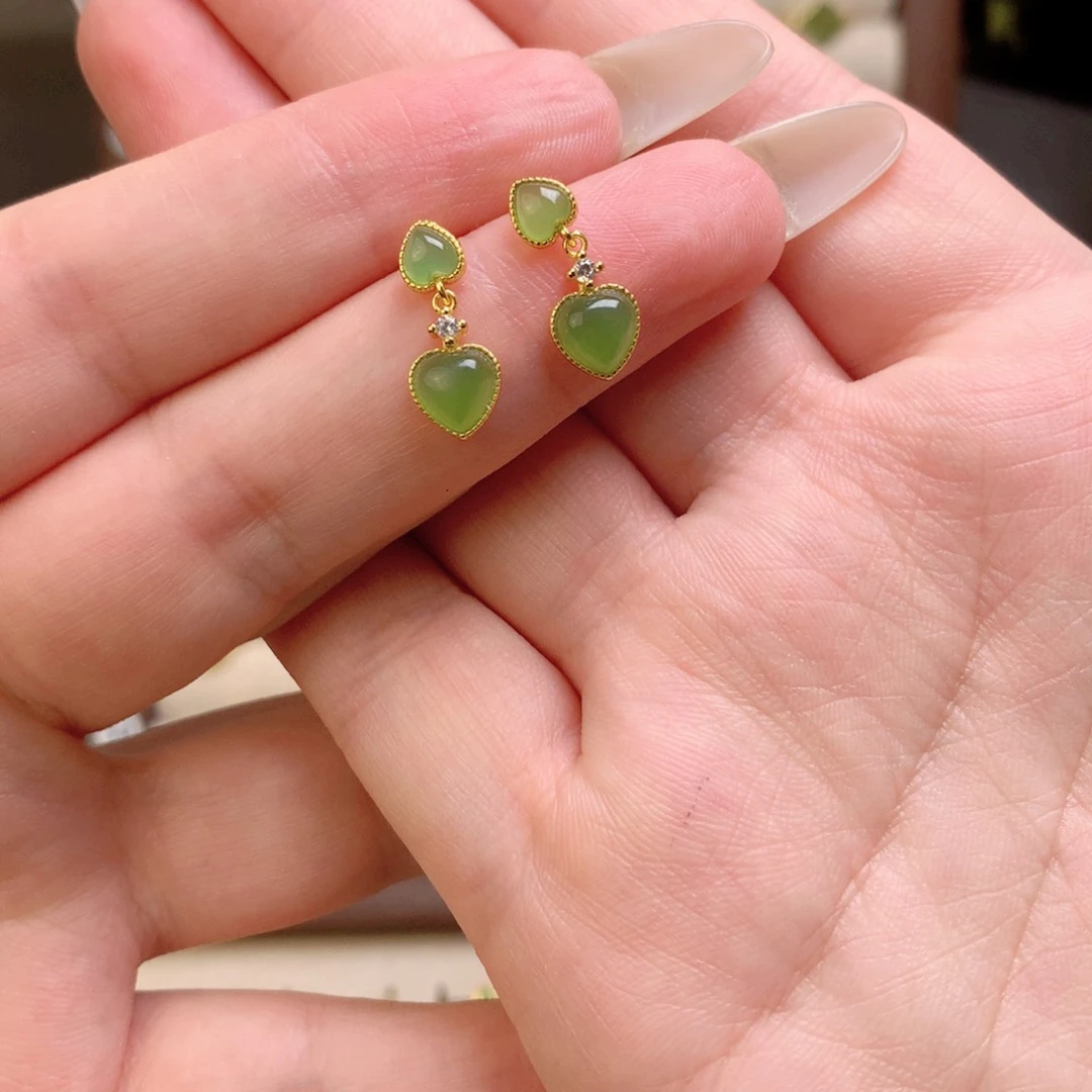 @***@和田玉银S925镶嵌耳饰