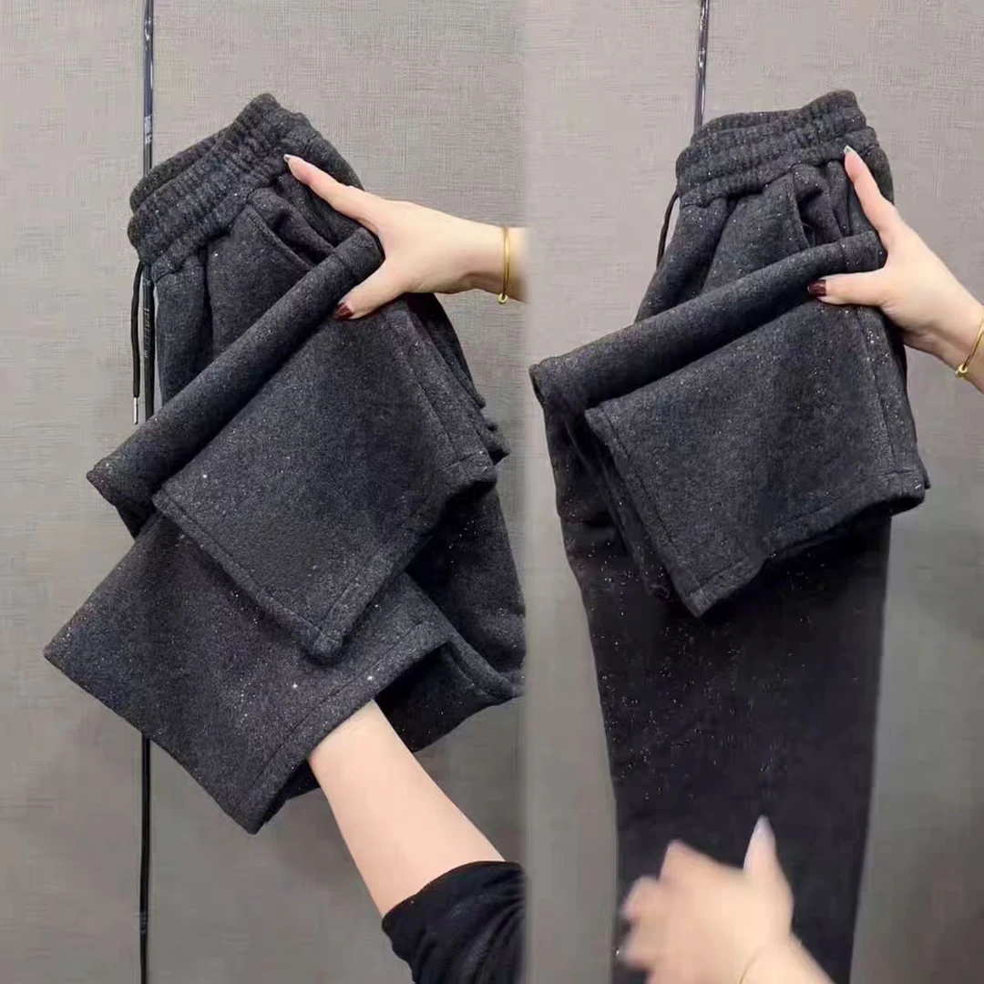 星空加绒保暖加厚长裤2025冬季阔腿裤新款时尚洋气显瘦气质拖地裤