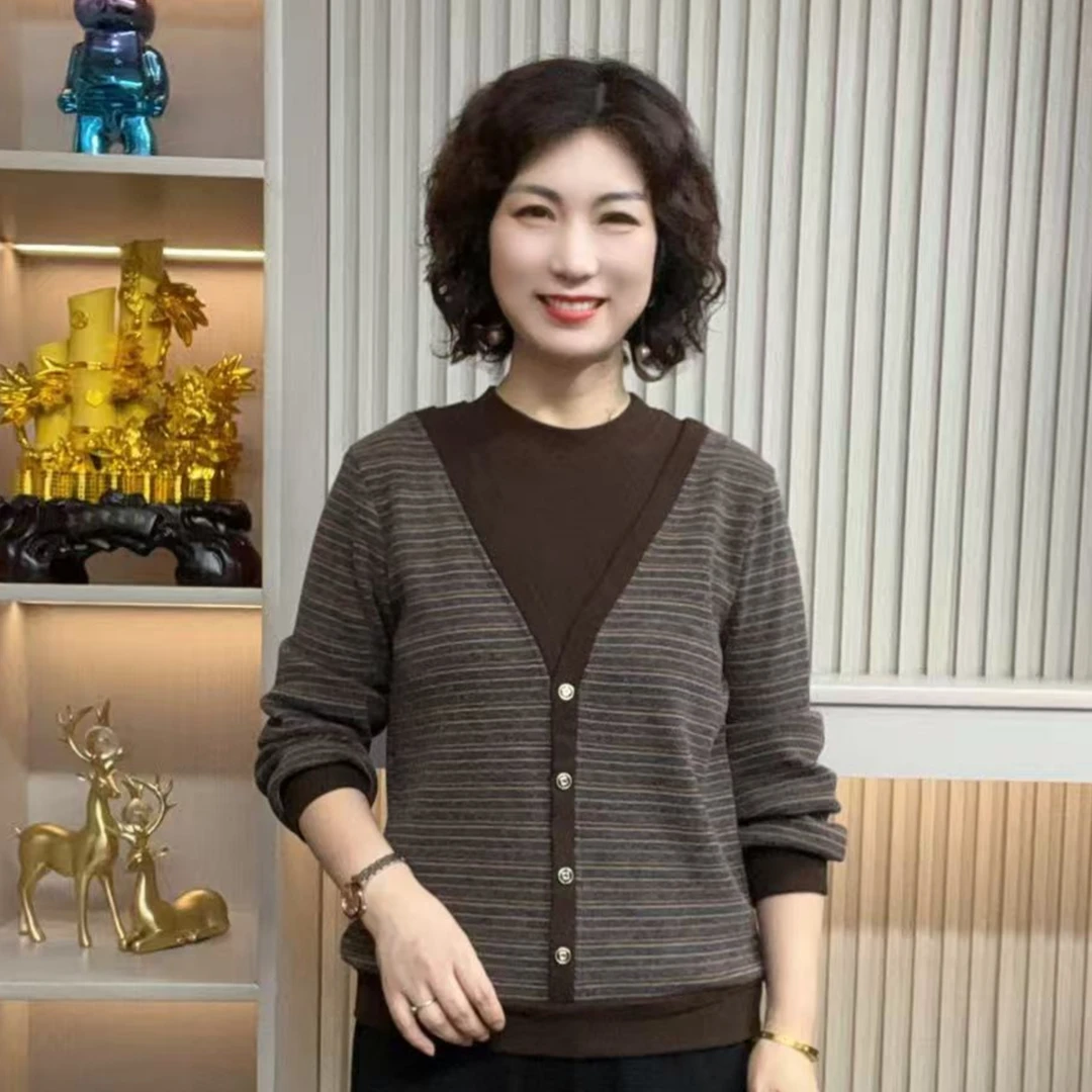 妈妈装流光流行时尚女装宽松冬装加绒冬款内搭独特漂亮装休闲长袖