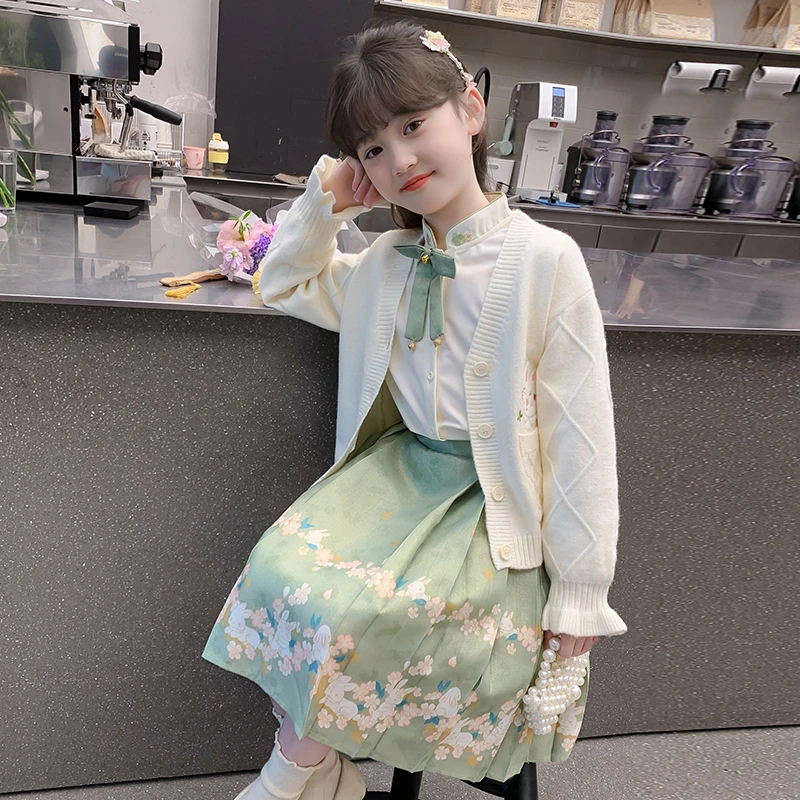 女童春装2025新款连衣裙儿童汉服国风新中式马面裙春秋款女孩套装