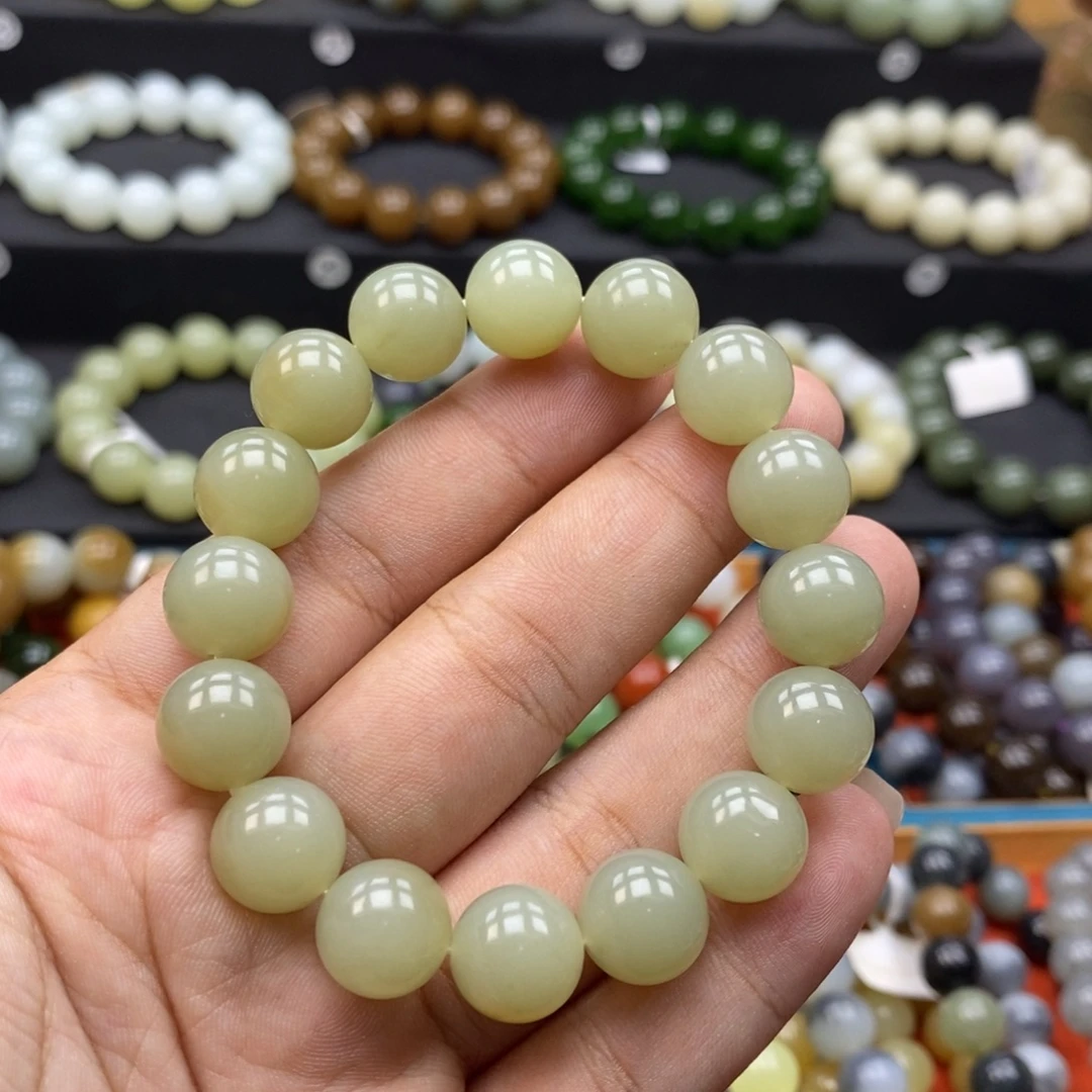 未镶嵌手串和田玉Q卡12青白