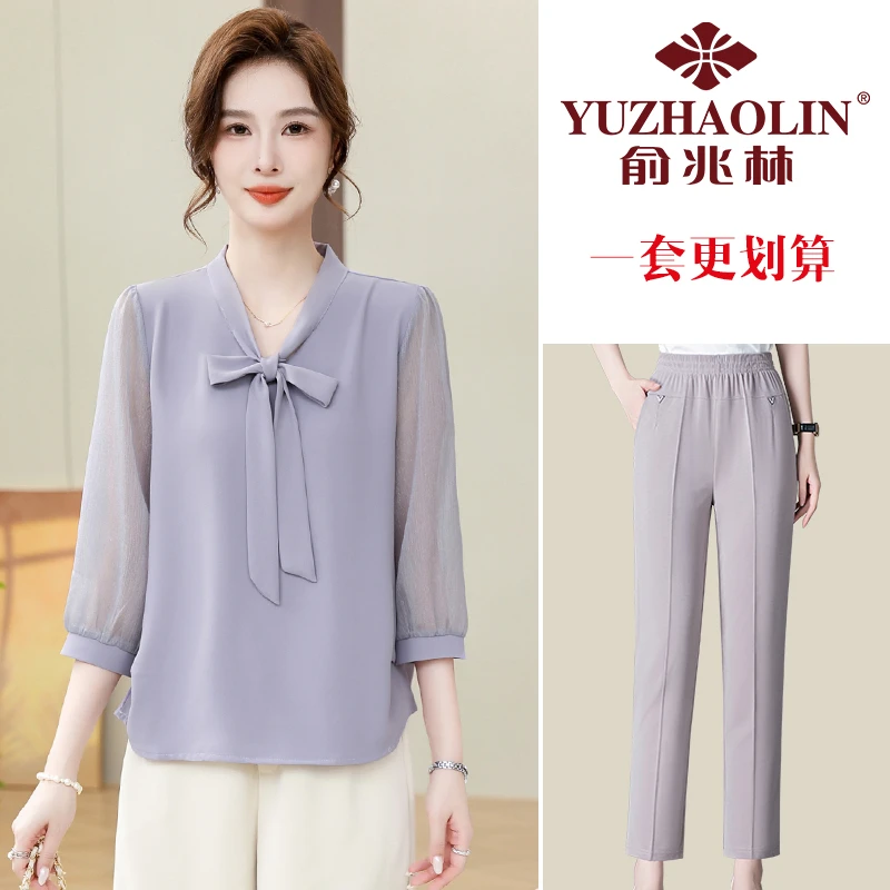 俞兆林妈妈装夏季T恤小衫气质显瘦减龄中年女装薄款上衣时尚百搭