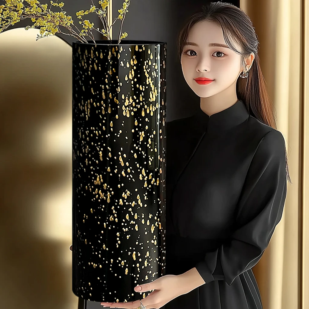 大号黑色落地花瓶玻璃透明轻奢高级感高款插花长枝特大号客厅摆件