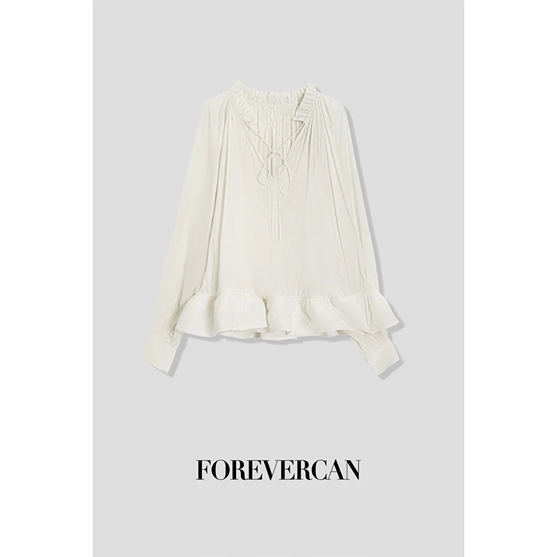 FOREVERCAN“白栀”花苞领系带灯笼袖长袖上衣 CANST17934